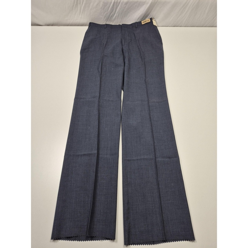 VTG Sansabelt Ltd Dress Pants Mens 36x36 Blue Wool Flat Front Unhemmed USA NWT